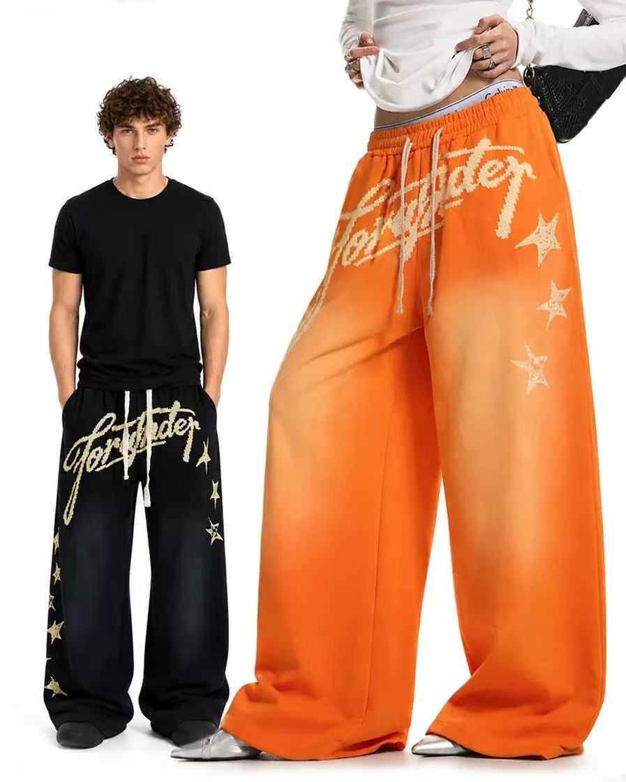 Gradient Star Script Print Wide-Leg Sweatpants - OMYGOODS
