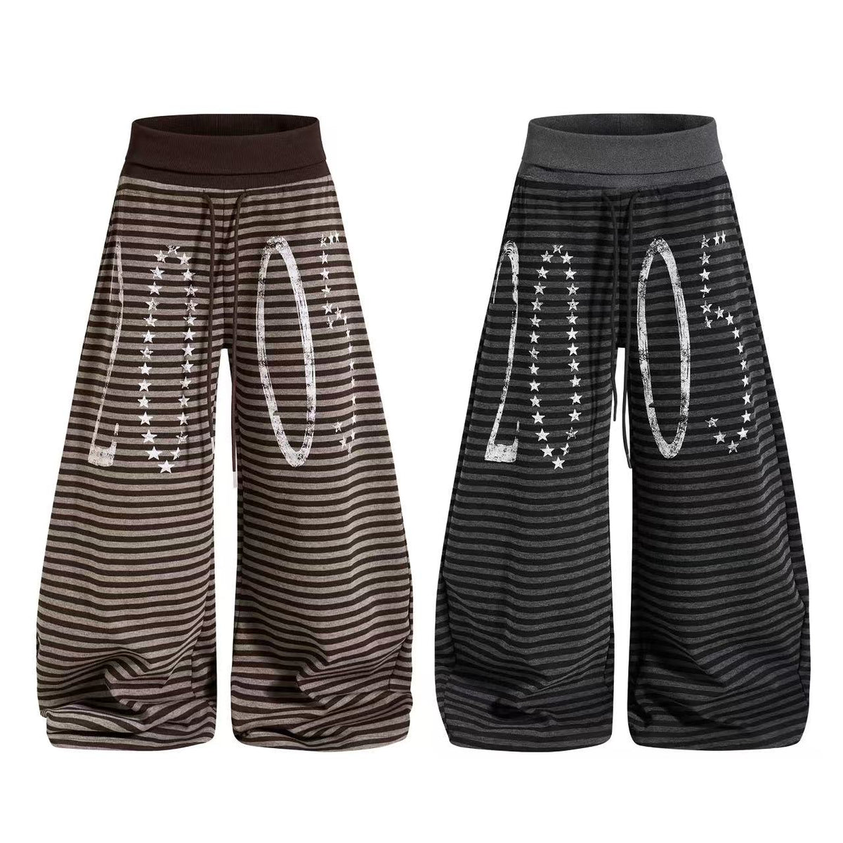 Striped Distressed Number Print Wide-Leg Sweatpants - OMYGOODS