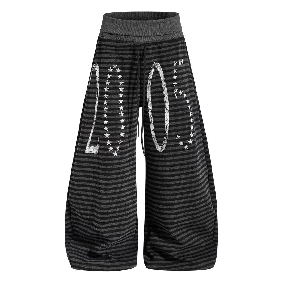 Striped Distressed Number Print Wide-Leg Sweatpants - OMYGOODS