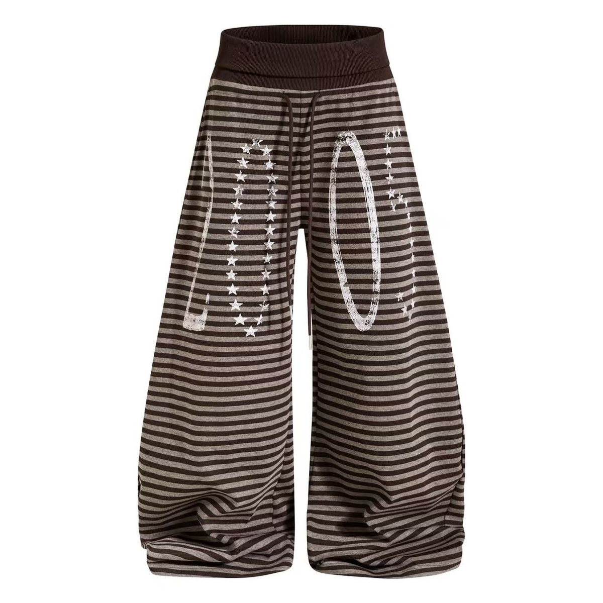 Striped Distressed Number Print Wide-Leg Sweatpants - OMYGOODS