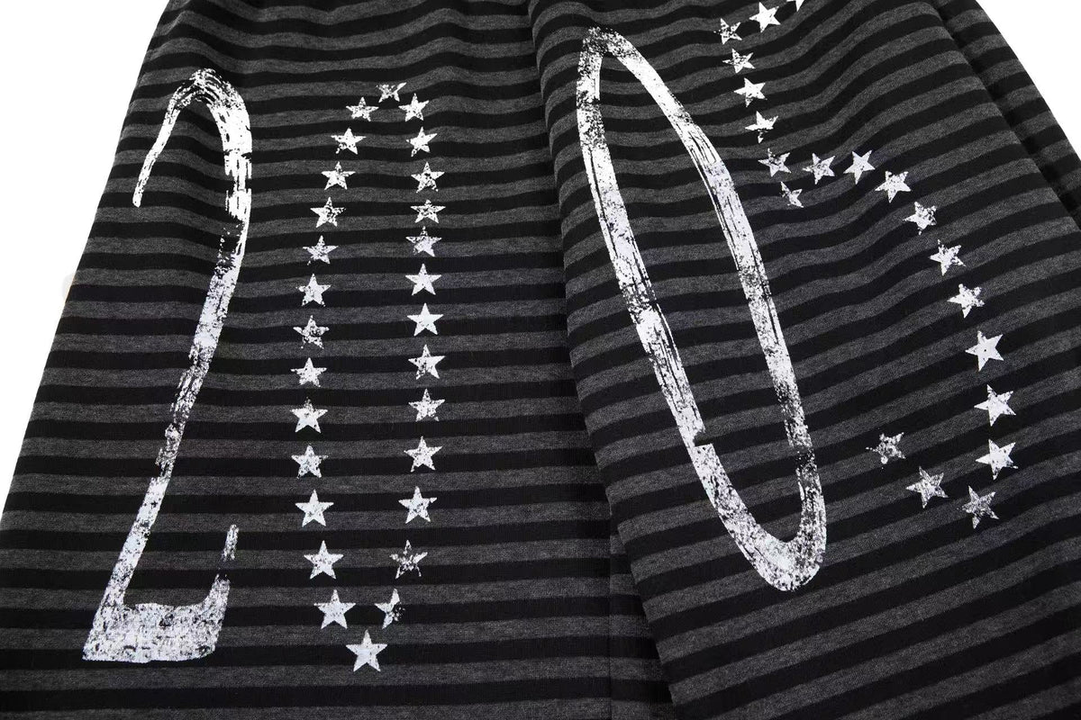 Striped Distressed Number Print Wide-Leg Sweatpants - OMYGOODS