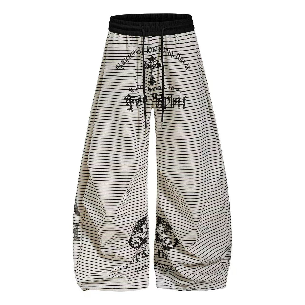 Striped Gothic Script Print Wide-Leg Sweatpants - OMYGOODS
