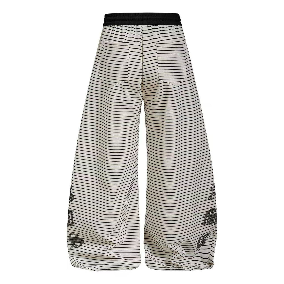 Striped Gothic Script Print Wide-Leg Sweatpants - OMYGOODS