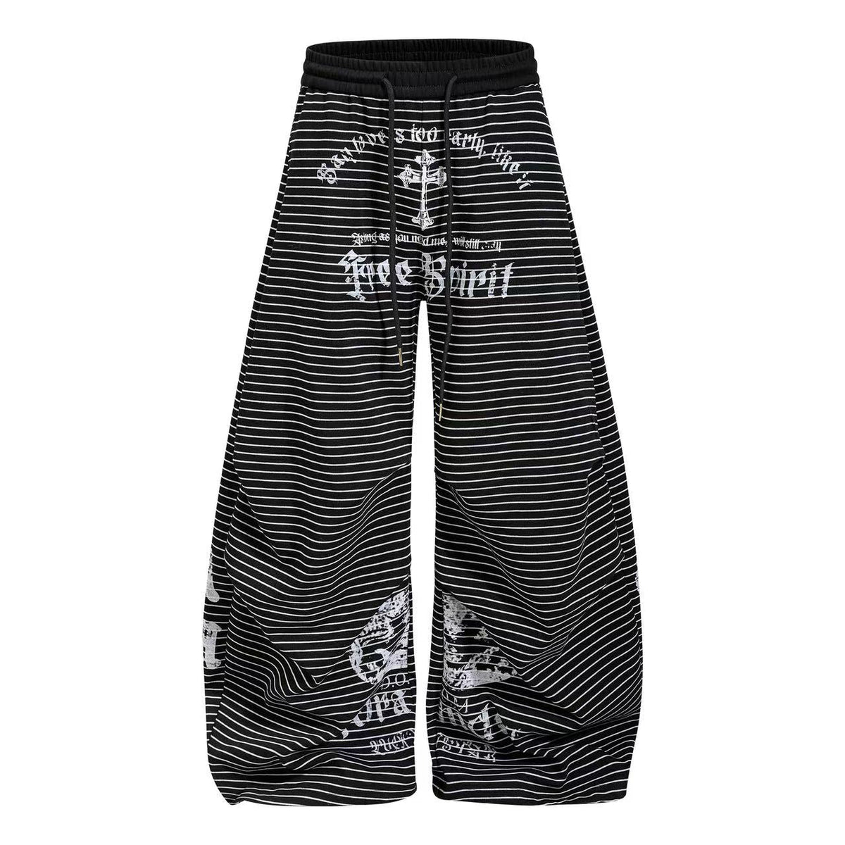 Striped Gothic Script Print Wide-Leg Sweatpants - OMYGOODS
