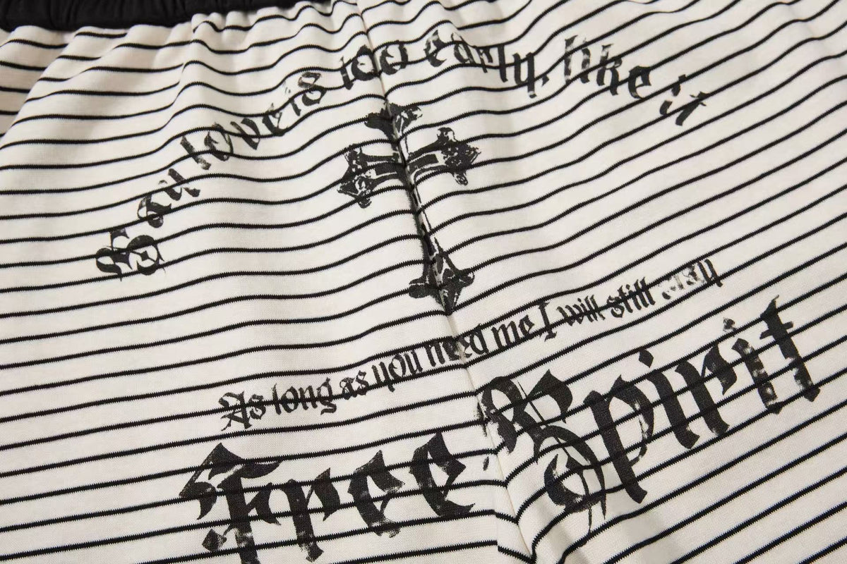 Striped Gothic Script Print Wide-Leg Sweatpants - OMYGOODS