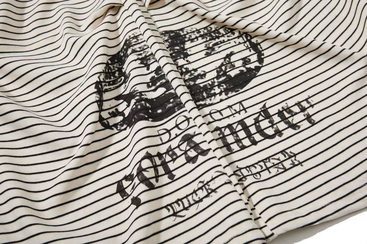 Striped Gothic Script Print Wide-Leg Sweatpants - OMYGOODS