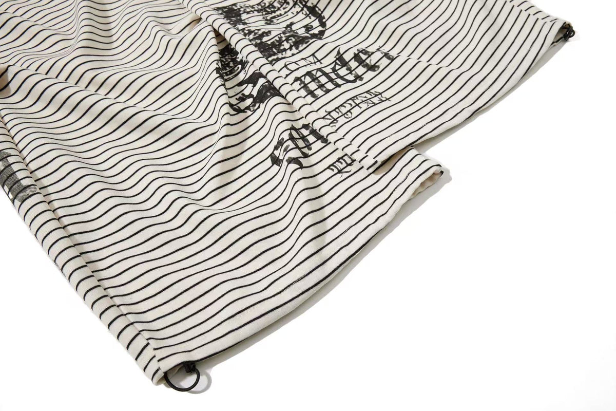 Striped Gothic Script Print Wide-Leg Sweatpants - OMYGOODS