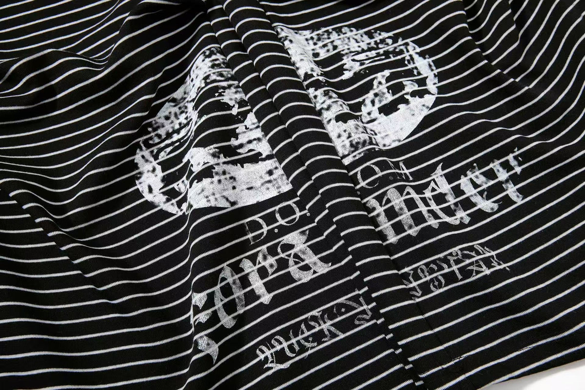 Striped Gothic Script Print Wide-Leg Sweatpants - OMYGOODS