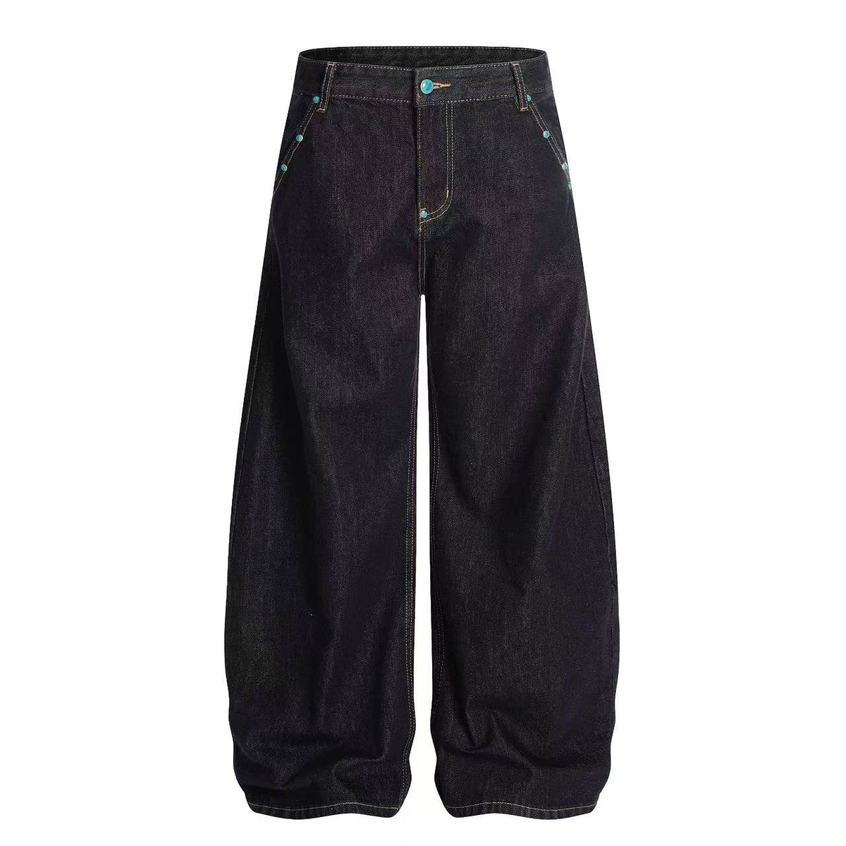 Turquoise-Stud Wide-Leg Baggy Jeans - OMYGOODS