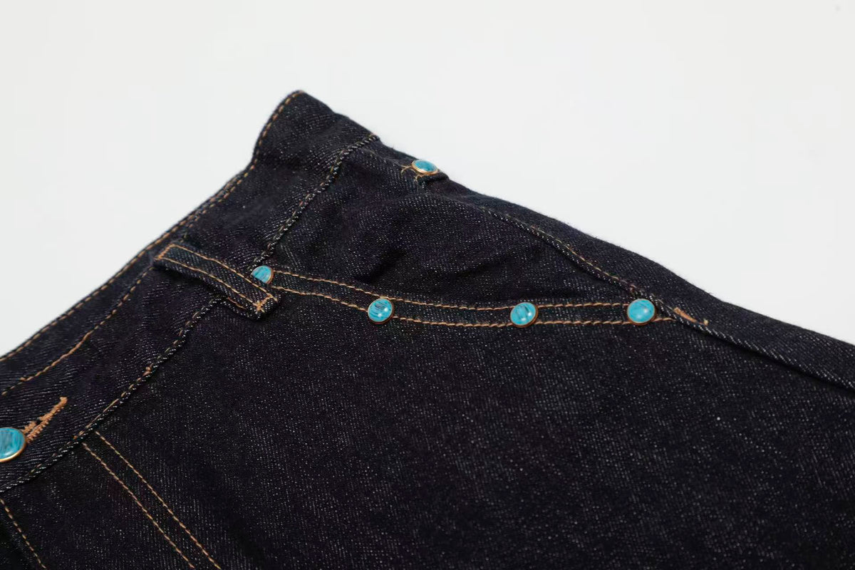 Turquoise-Stud Wide-Leg Baggy Jeans - OMYGOODS