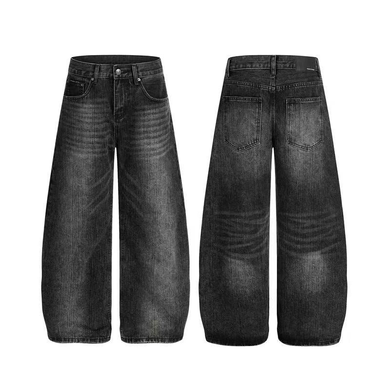 Vintage Faded Black Wide-Leg Baggy Jeans - OMYGOODS