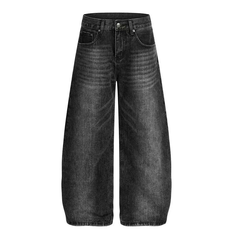 Vintage Faded Black Wide-Leg Baggy Jeans - OMYGOODS