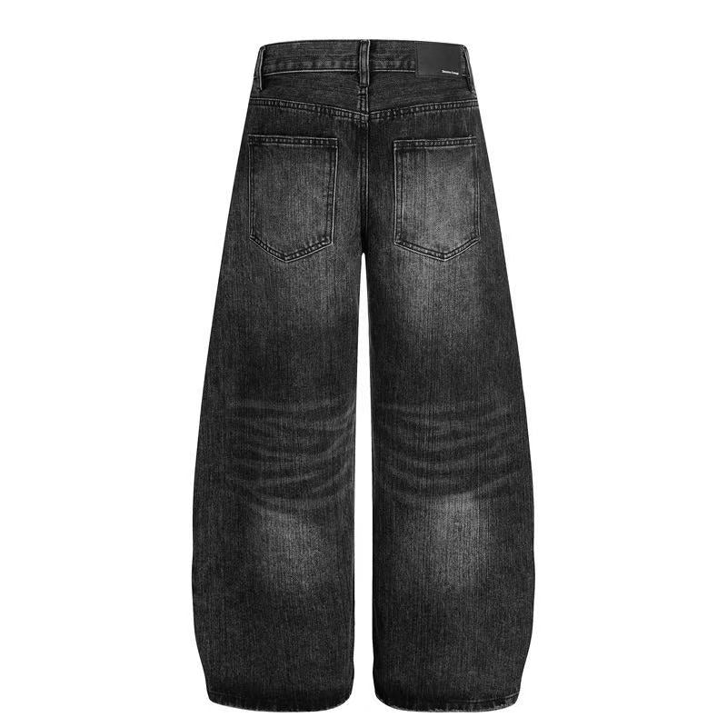Vintage Faded Black Wide-Leg Baggy Jeans - OMYGOODS