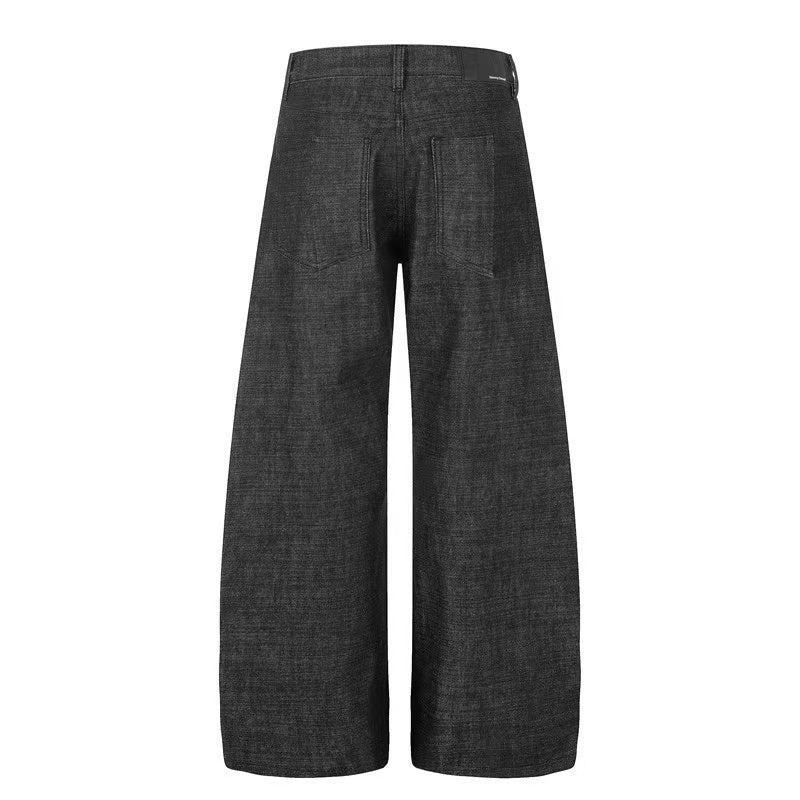 Raw Black Denim Multi-Button Wide-Leg Baggy Jeans - OMYGOODS