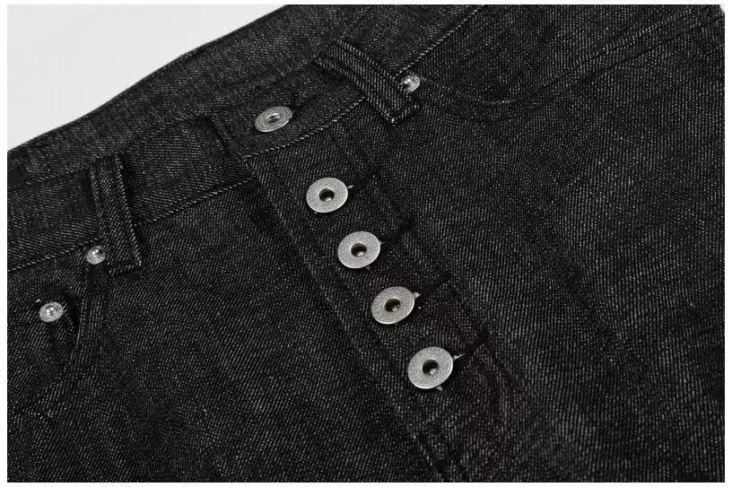 Raw Black Denim Multi-Button Wide-Leg Baggy Jeans - OMYGOODS