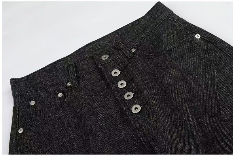 Raw Black Denim Multi-Button Wide-Leg Baggy Jeans - OMYGOODS