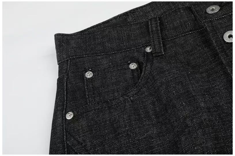 Raw Black Denim Multi-Button Wide-Leg Baggy Jeans - OMYGOODS