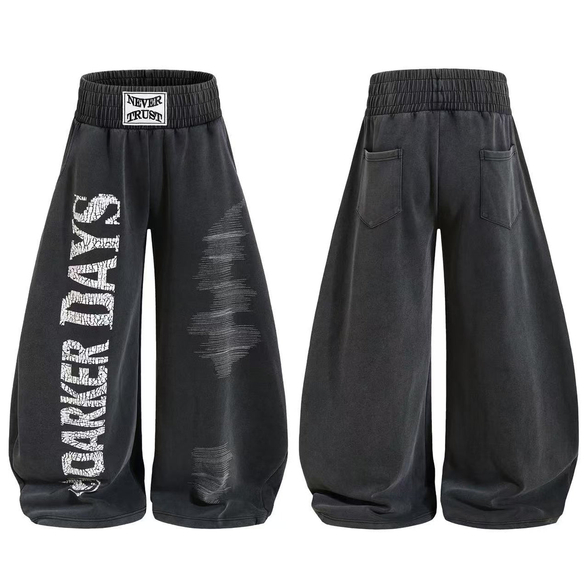 Washed Crackle Letter Baggy Wide-Leg Sweatpants - OMYGOODS
