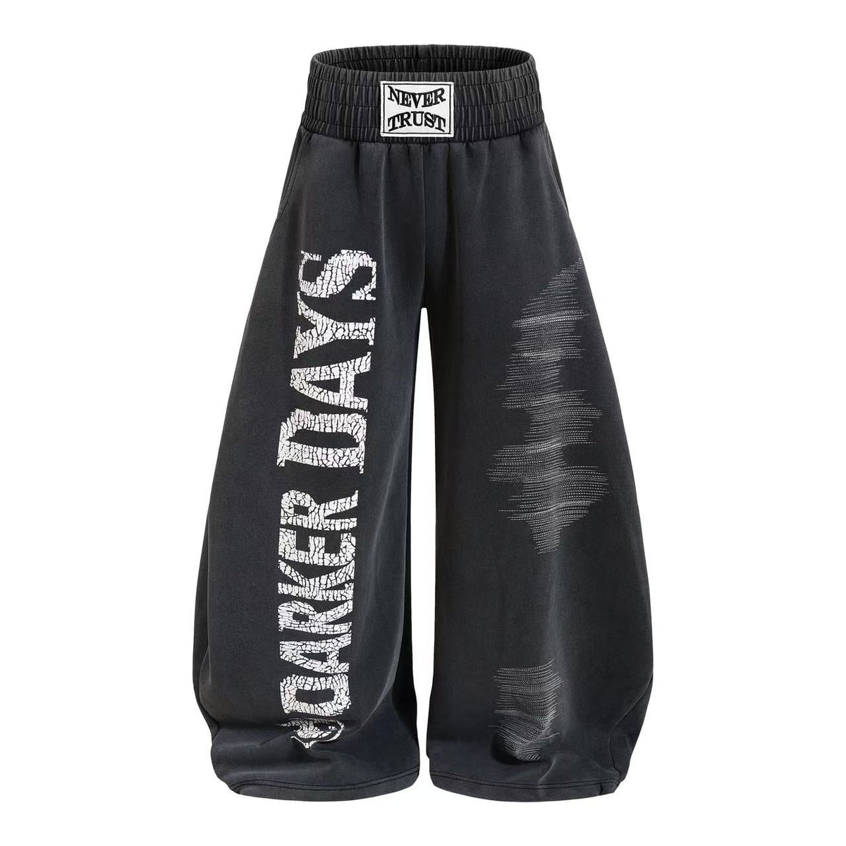 Washed Crackle Letter Baggy Wide-Leg Sweatpants - OMYGOODS