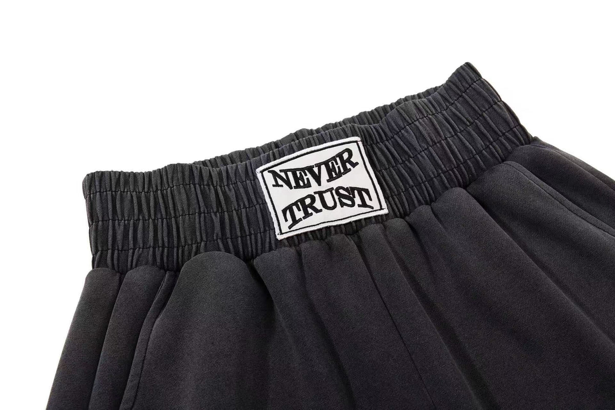 Washed Crackle Letter Baggy Wide-Leg Sweatpants - OMYGOODS