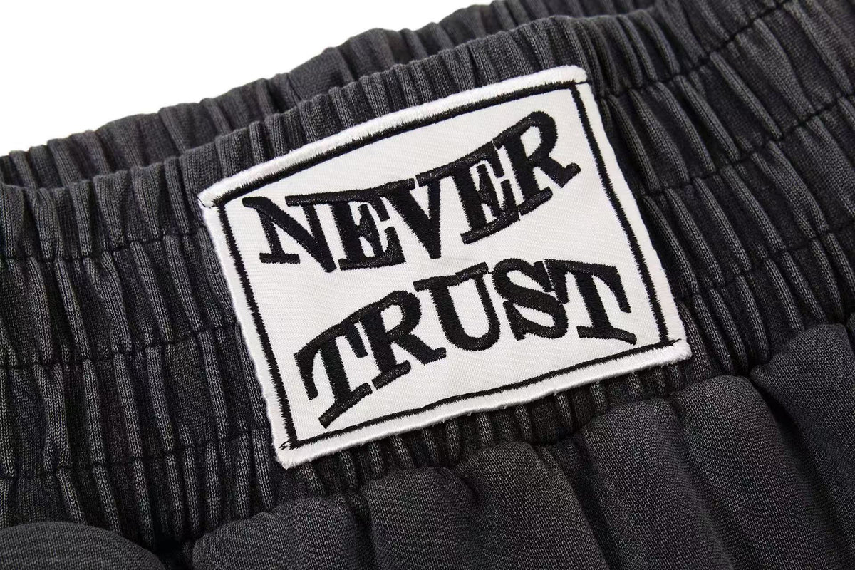 Washed Crackle Letter Baggy Wide-Leg Sweatpants - OMYGOODS