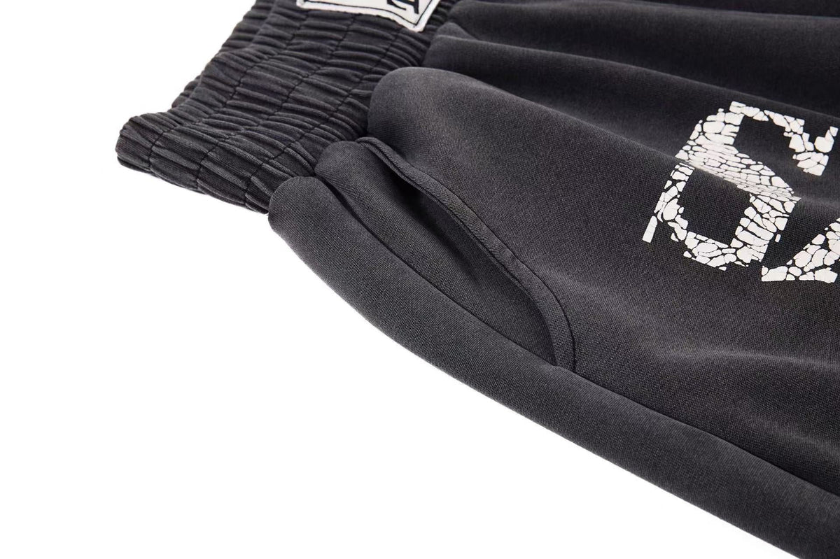 Washed Crackle Letter Baggy Wide-Leg Sweatpants - OMYGOODS