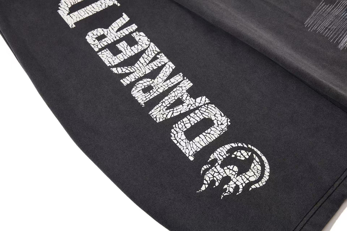 Washed Crackle Letter Baggy Wide-Leg Sweatpants - OMYGOODS