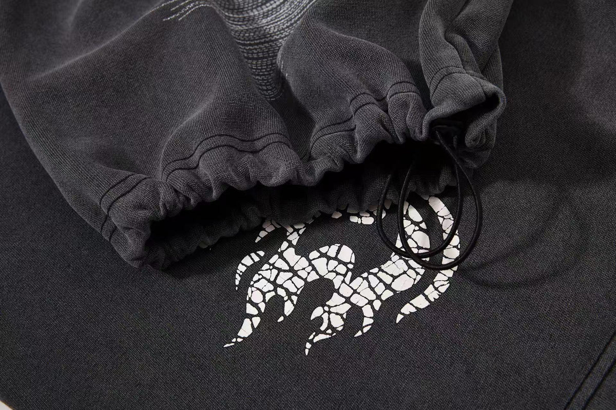 Washed Crackle Letter Baggy Wide-Leg Sweatpants - OMYGOODS