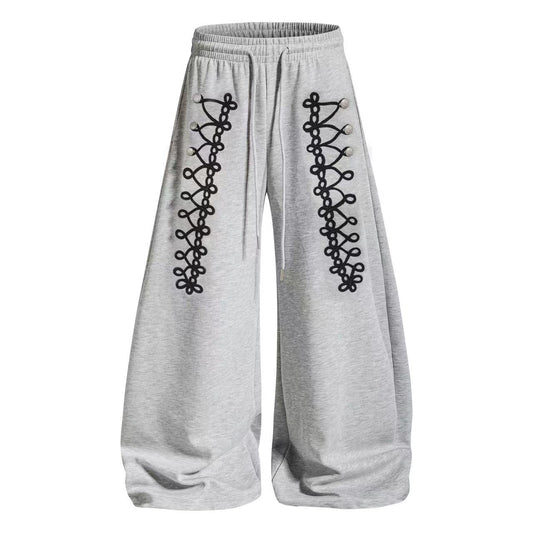 Side Lace-Up Detail Baggy Wide-Leg Sweatpants - OMYGOODS