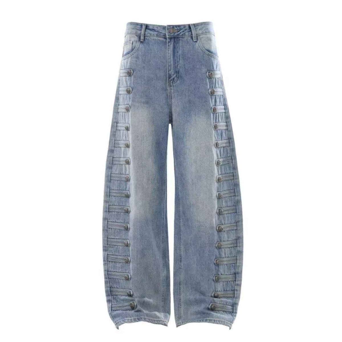 Light-Wash Side Multi-Strap Baggy Jeans