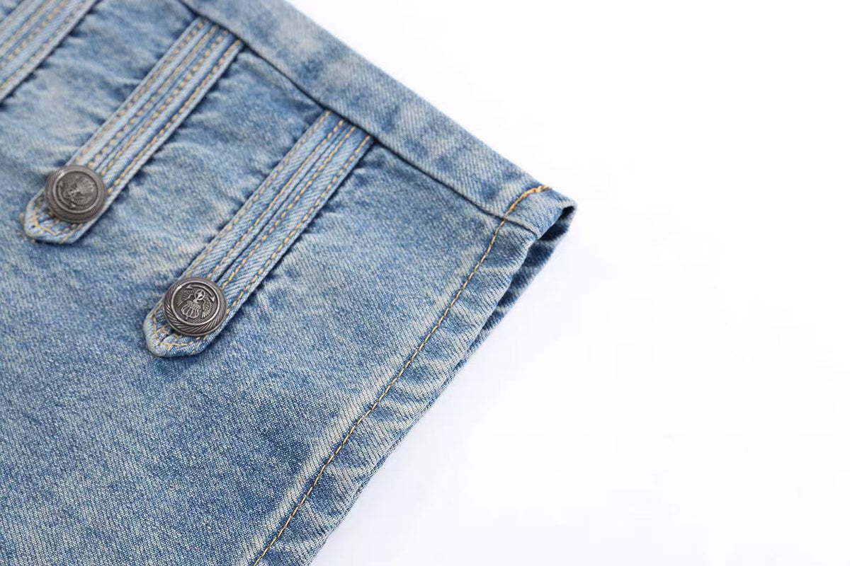 Light-Wash Side Multi-Strap Baggy Jeans - OMYGOODS