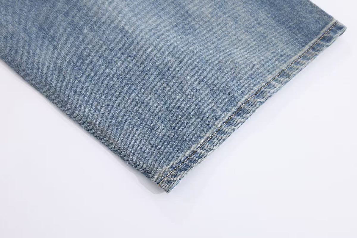 Light-Wash Side Multi-Strap Baggy Jeans - OMYGOODS