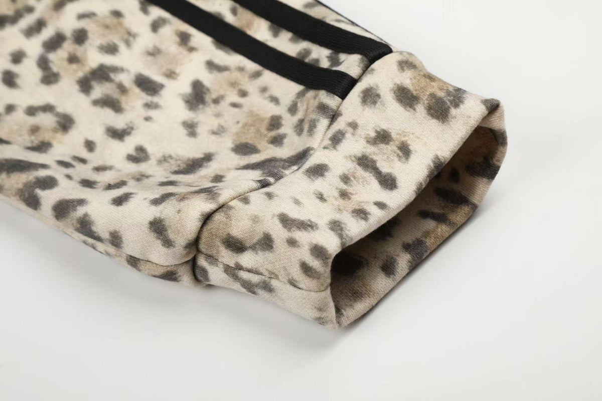 Leopard Print 3-Striped Zip-Up Hoodie - OMYGOODS