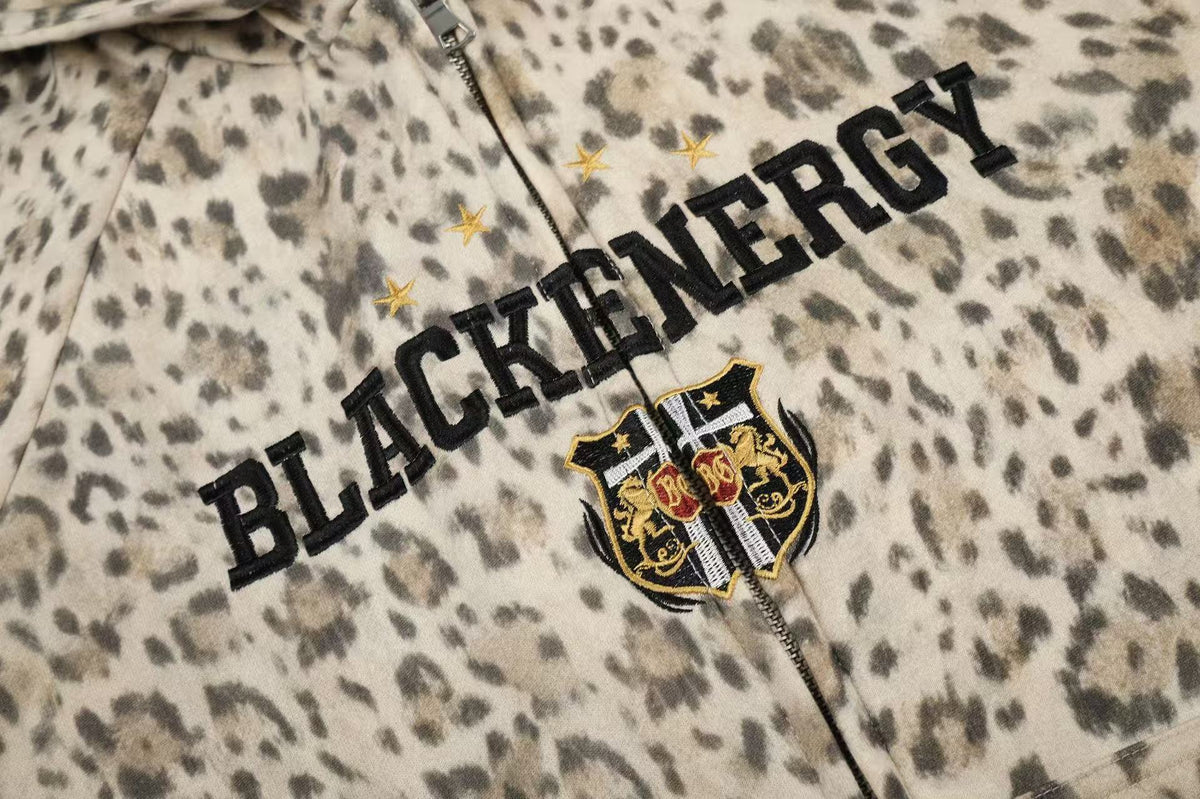 Leopard Print 3-Striped Zip-Up Hoodie - OMYGOODS