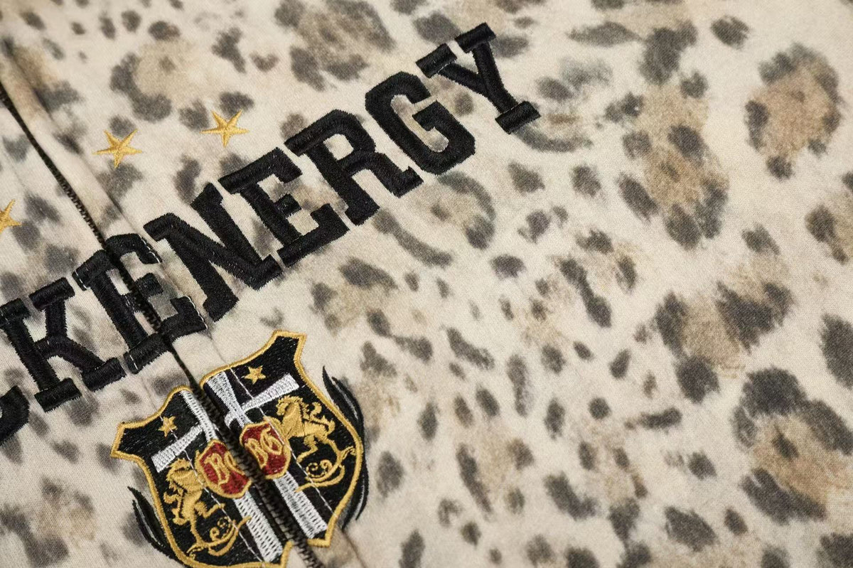 Leopard Print 3-Striped Zip-Up Hoodie - OMYGOODS