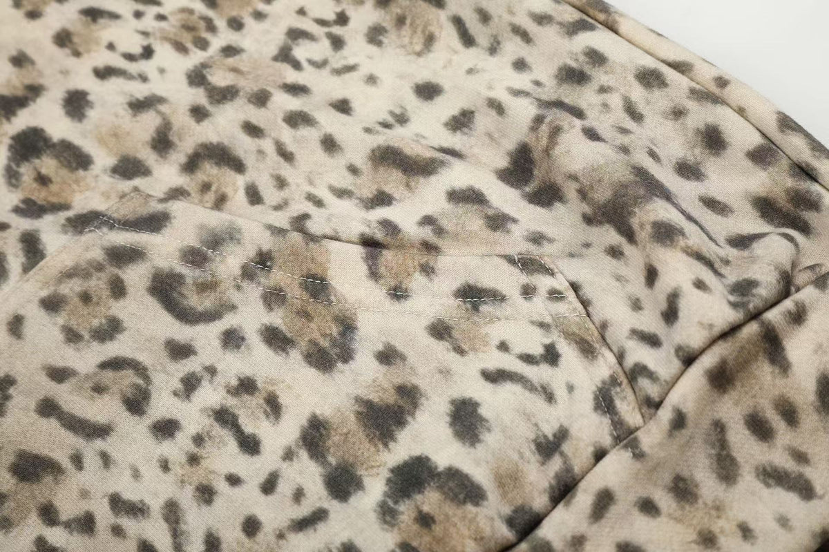 Leopard Print 3-Striped Zip-Up Hoodie - OMYGOODS