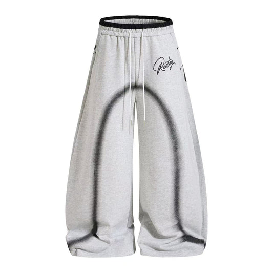Spray-Paint Curve Graphic Baggy Wide-Leg Sweatpants - OMYGOODS