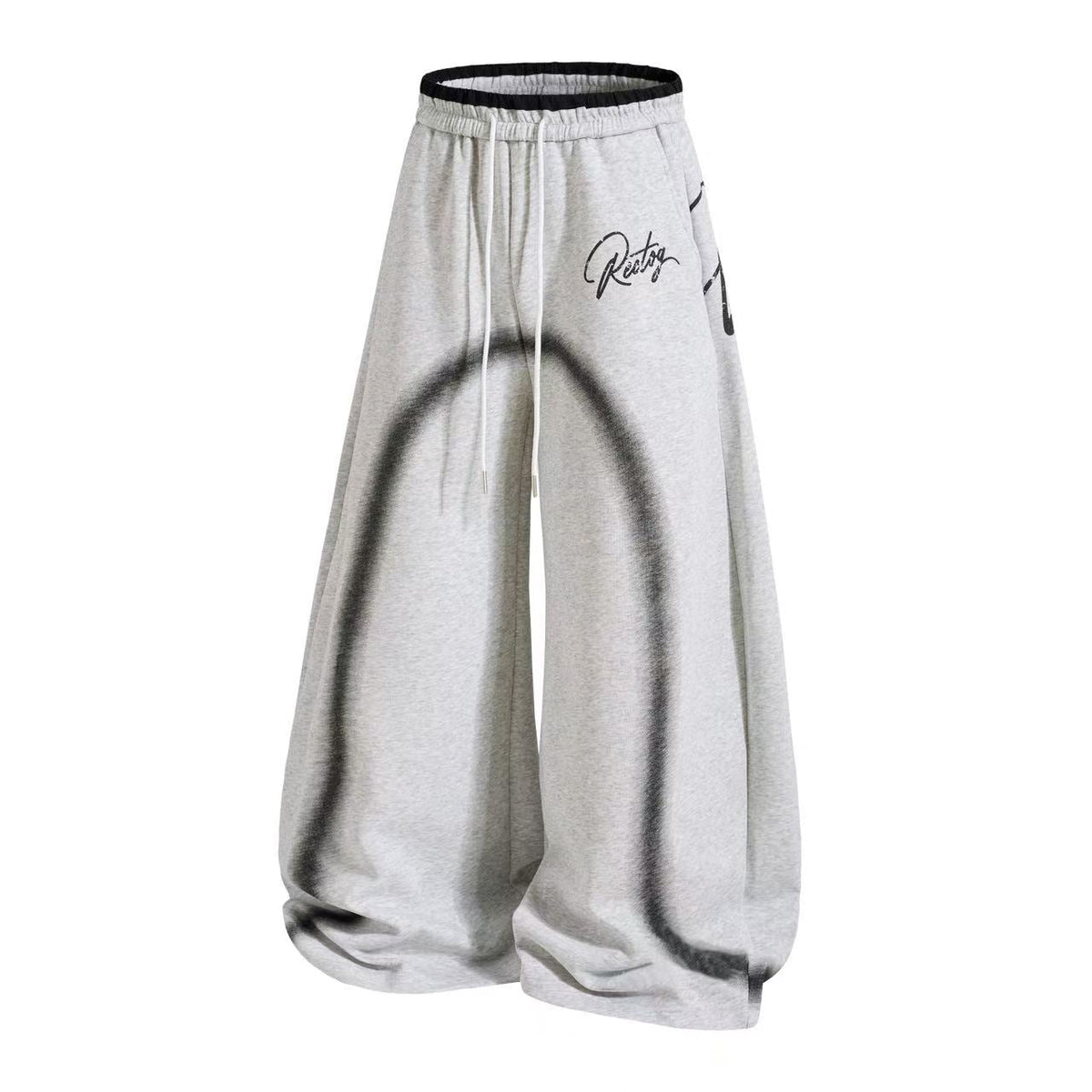 Spray-Paint Curve Graphic Baggy Wide-Leg Sweatpants - OMYGOODS