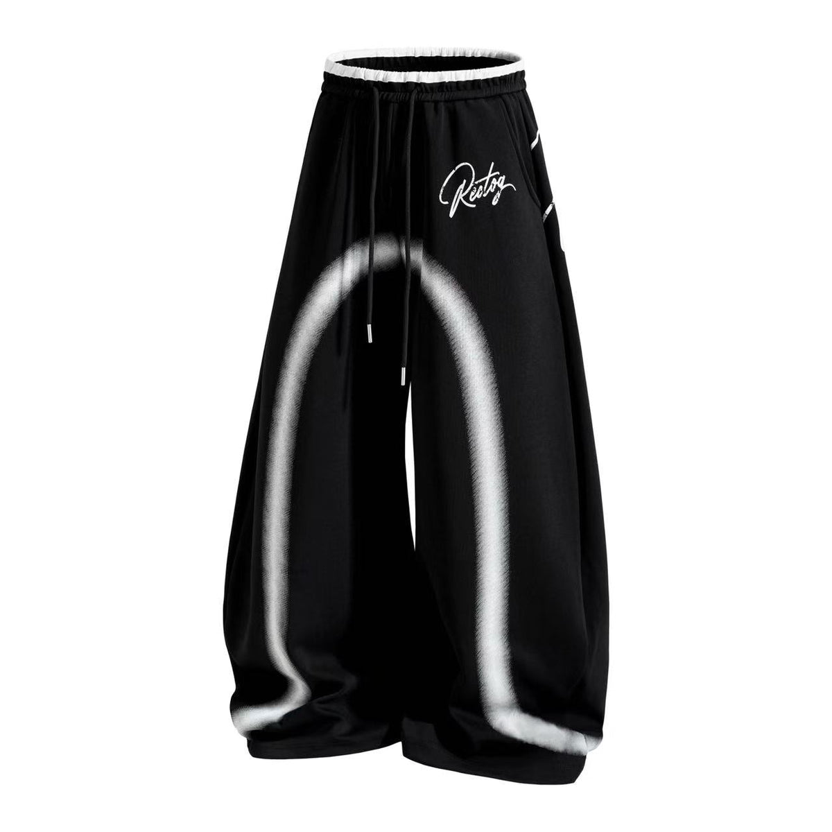 Spray-Paint Curve Graphic Baggy Wide-Leg Sweatpants - OMYGOODS