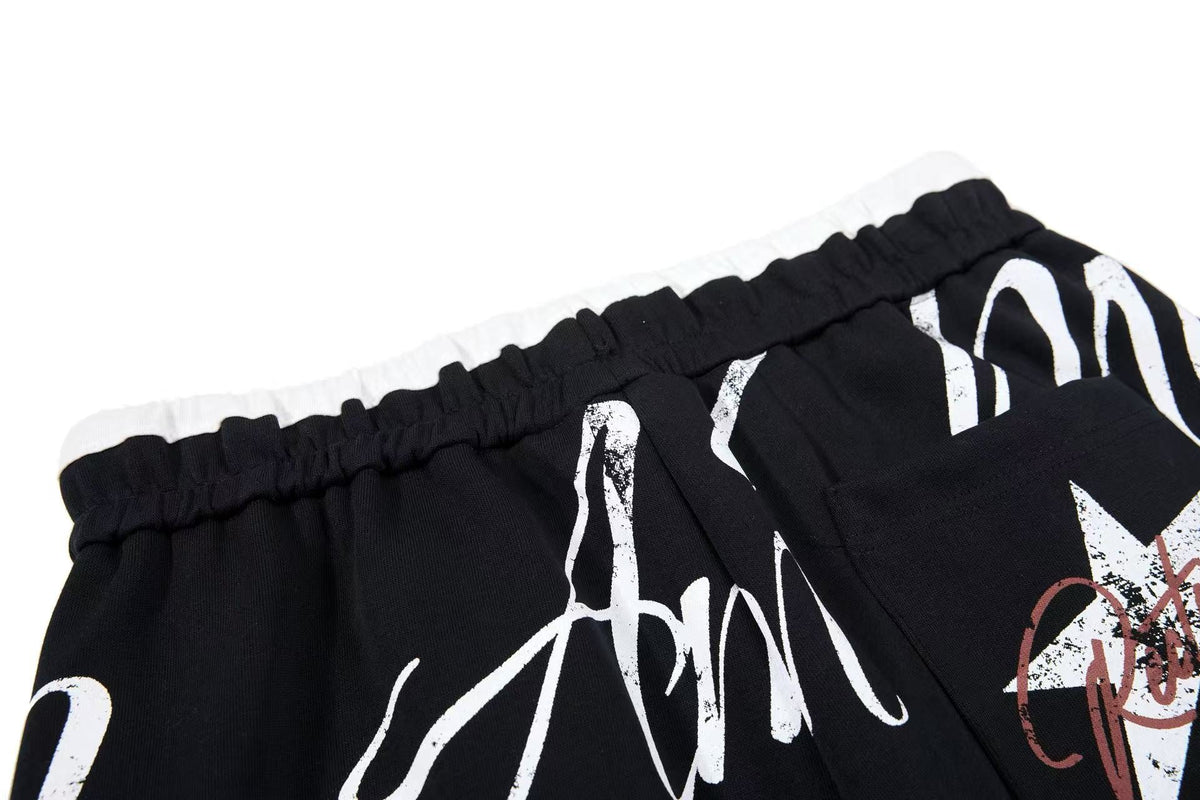 Spray-Paint Curve Graphic Baggy Wide-Leg Sweatpants - OMYGOODS