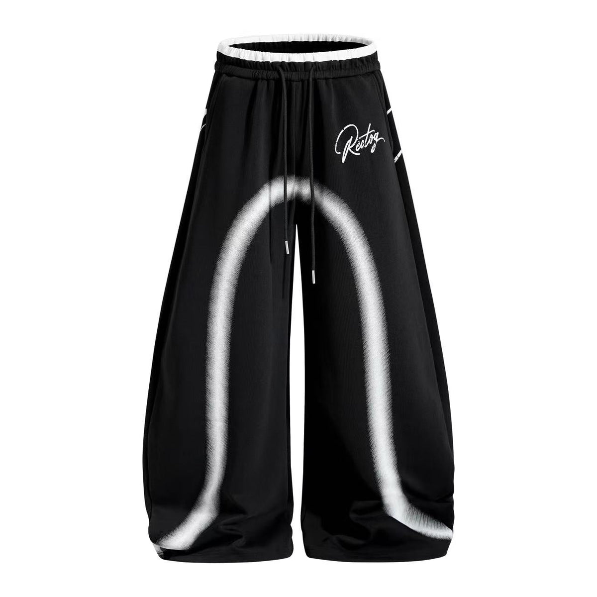 Spray-Paint Curve Graphic Baggy Wide-Leg Sweatpants - OMYGOODS