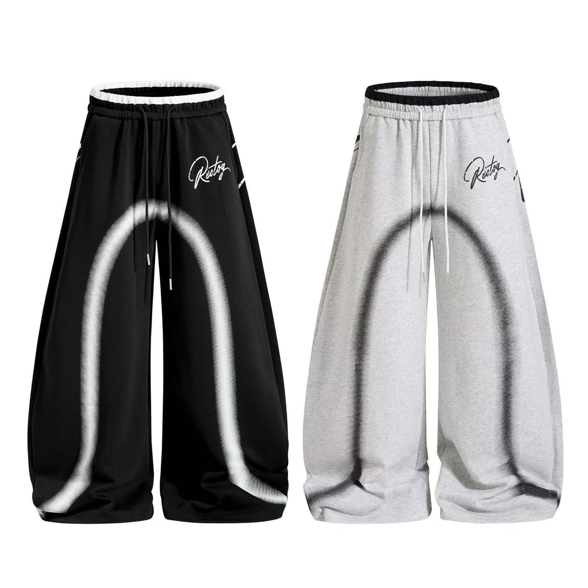 Spray-Paint Curve Graphic Baggy Wide-Leg Sweatpants - OMYGOODS