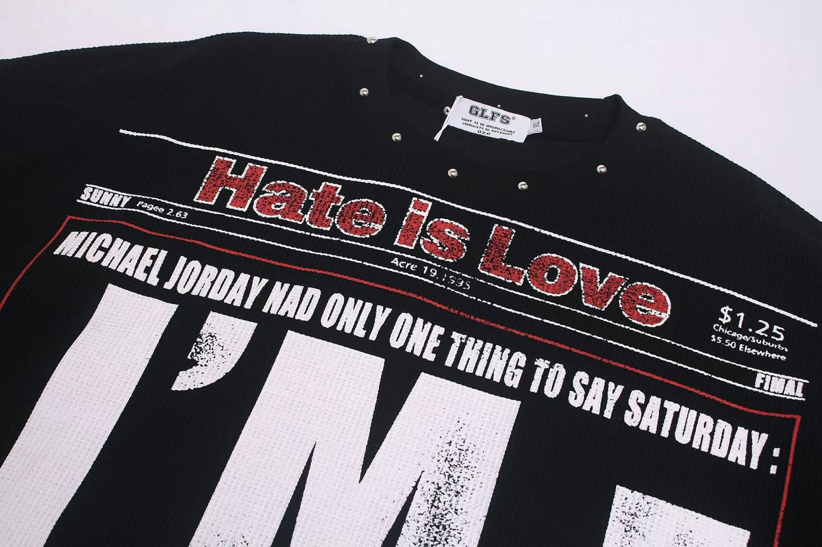 Streetwear Letter Print Waffle Knit Long Sleeve - OMYGOODS