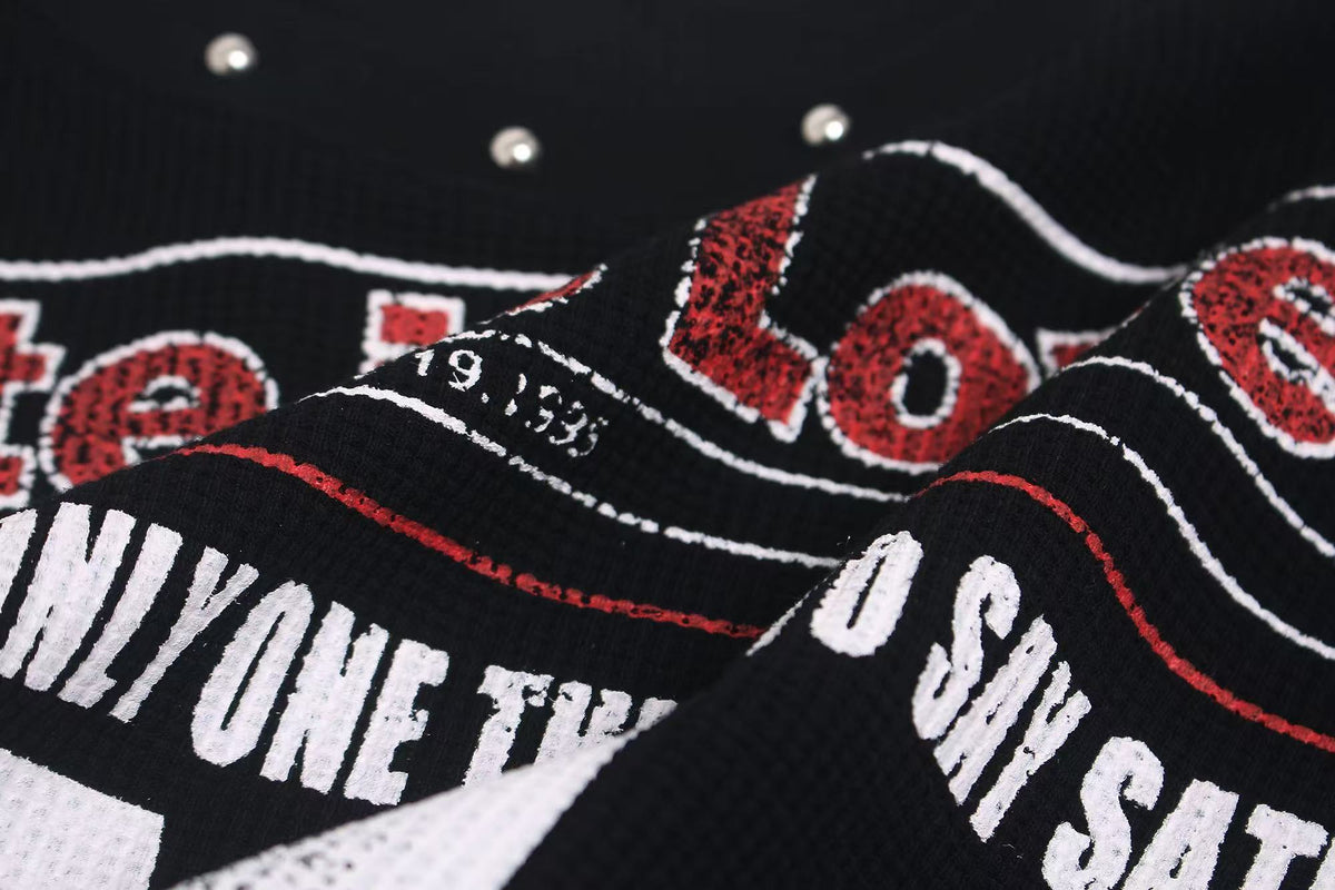 Streetwear Letter Print Waffle Knit Long Sleeve - OMYGOODS
