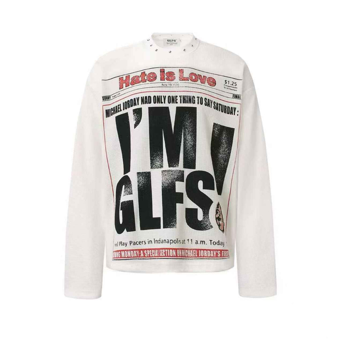 Streetwear Letter Print Waffle Knit Long Sleeve