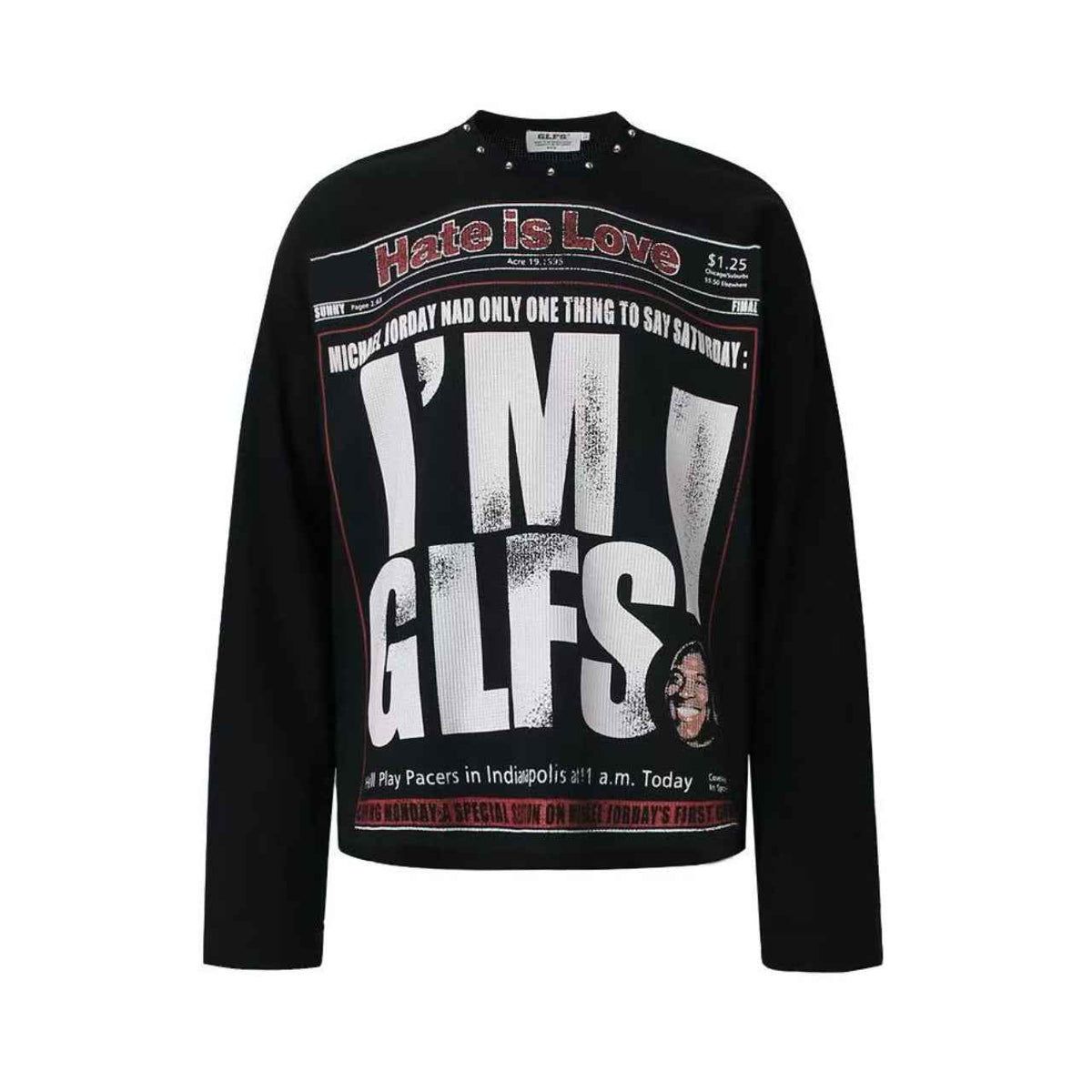 Streetwear Letter Print Waffle Knit Long Sleeve