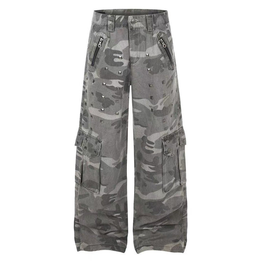 Studded Camo Wide-Leg Cargo Pants - OMYGOODS