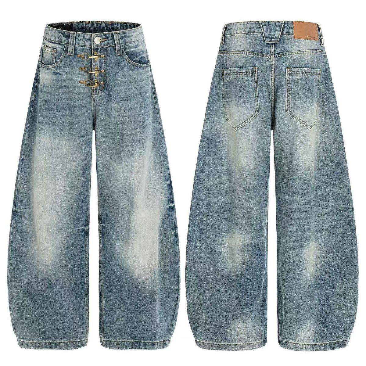 Vintage Faded Whisker Wash Baggy Jeans - OMYGOODS