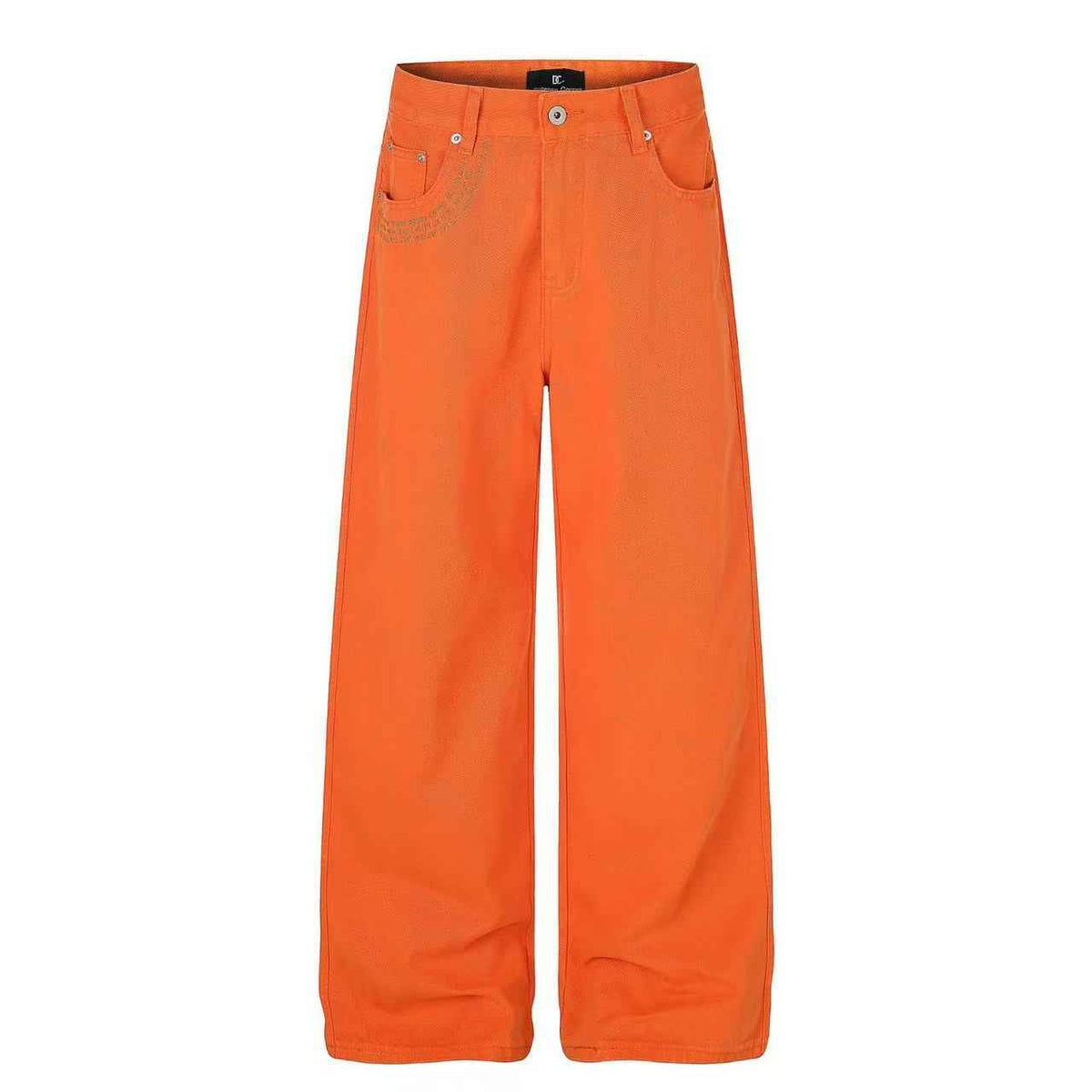 Solid Bright Orange Wide-Leg Jeans