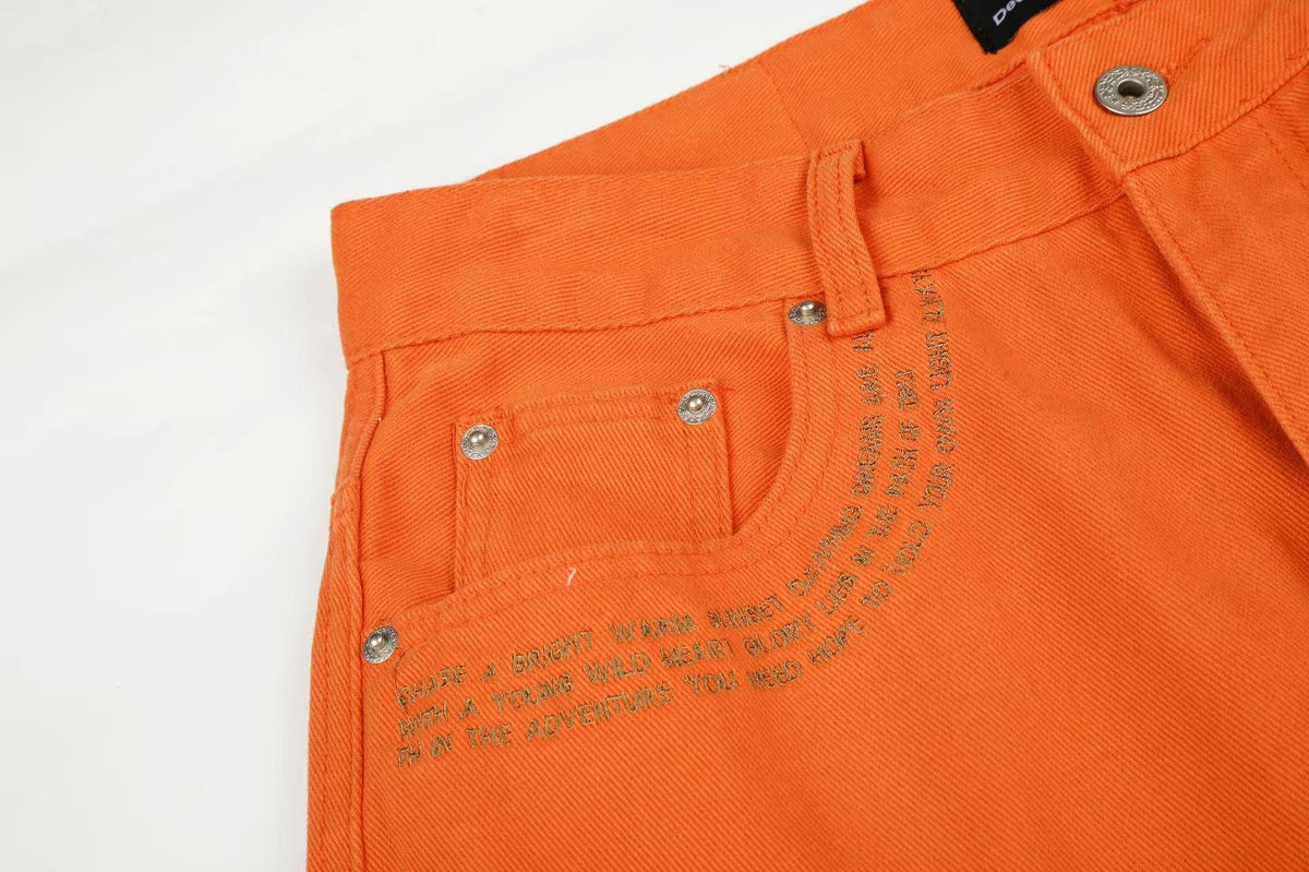 Solid Bright Orange Wide-Leg Jeans - OMYGOODS